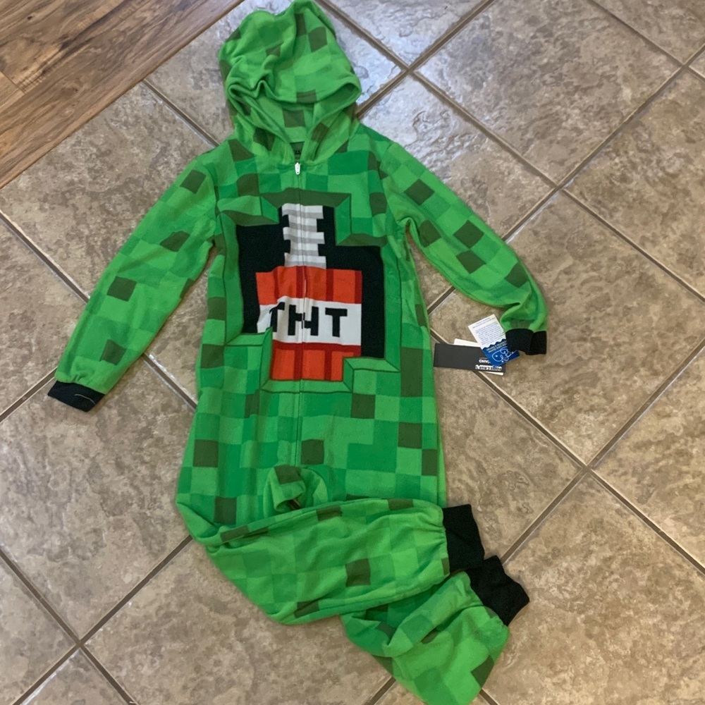 Minecraft Boys Hooded Union Suit Pajamas